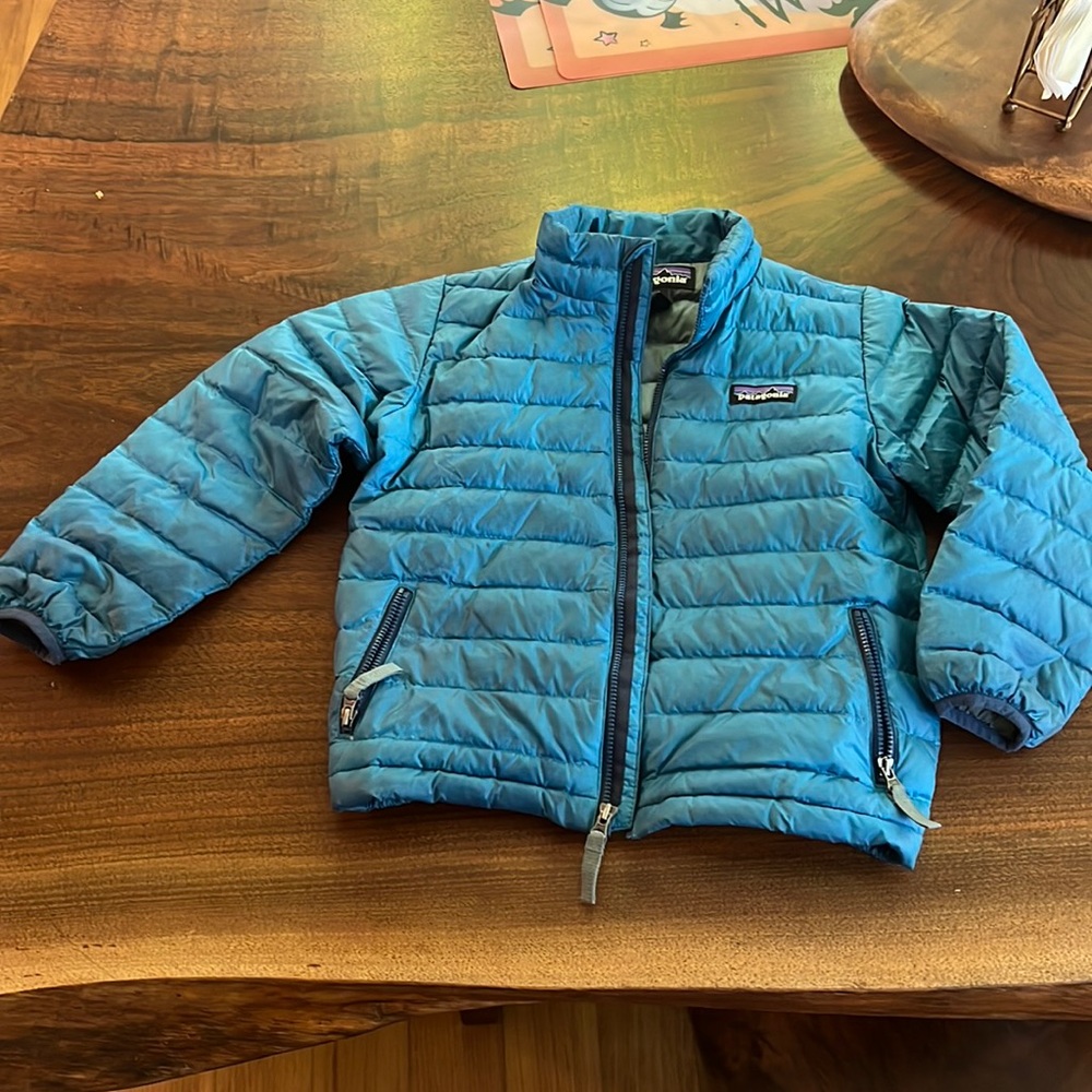 Gently used  Patagonia down “ sweater jacket “ 5T blue zip ups